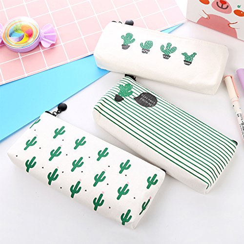 Miaomiaogo Cute Cactus Canvas Zipper Pencil Bags Storage Pen Pouch Pencil Bag - Thumbnail 2