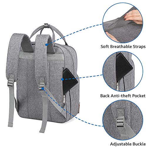 Diaper Bag Backpack, Large Capacity Unisex Nappy Changing Bags for Boys and Girls Waterproof Multifunction Travel Back Pack for Mom and Dad, Gray