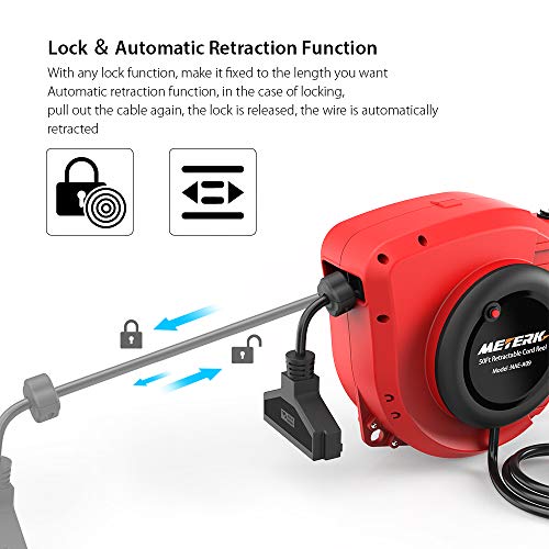 Retractable Extension Cord Reel, Meterk 50FT+4.5 Electrical Power Cord