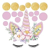 Unicorn Wall Sticker,Cute Colorful Gold Dot Flower Unicorn Wall Decal Nursery Room Fairytale Girls Removable Vinyl Wall Art Home Decor