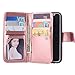 Valentoria Premium Vintage Leather Wallet Case Magnetic Detachable Slim Back Cover Card Holder Slot Wrist Strap (Gold)
