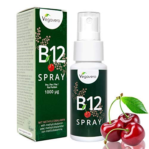 NEW: Vitamin B12 Spray 25ml | 125 Sprays, 4 Month Supply | 250 mcg per Spray, B12 Methylcobalamin | Cherry Flavour | VEGAN by Vegavero