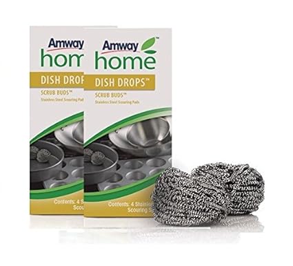 DISH DROPS™ SCRUB BUDS™ Topf- und Geschirrreiniger aus Edelstahl - 2 Pakete mit jeweils 4 Stück - Gesamt: 8 Stück - Amway - (