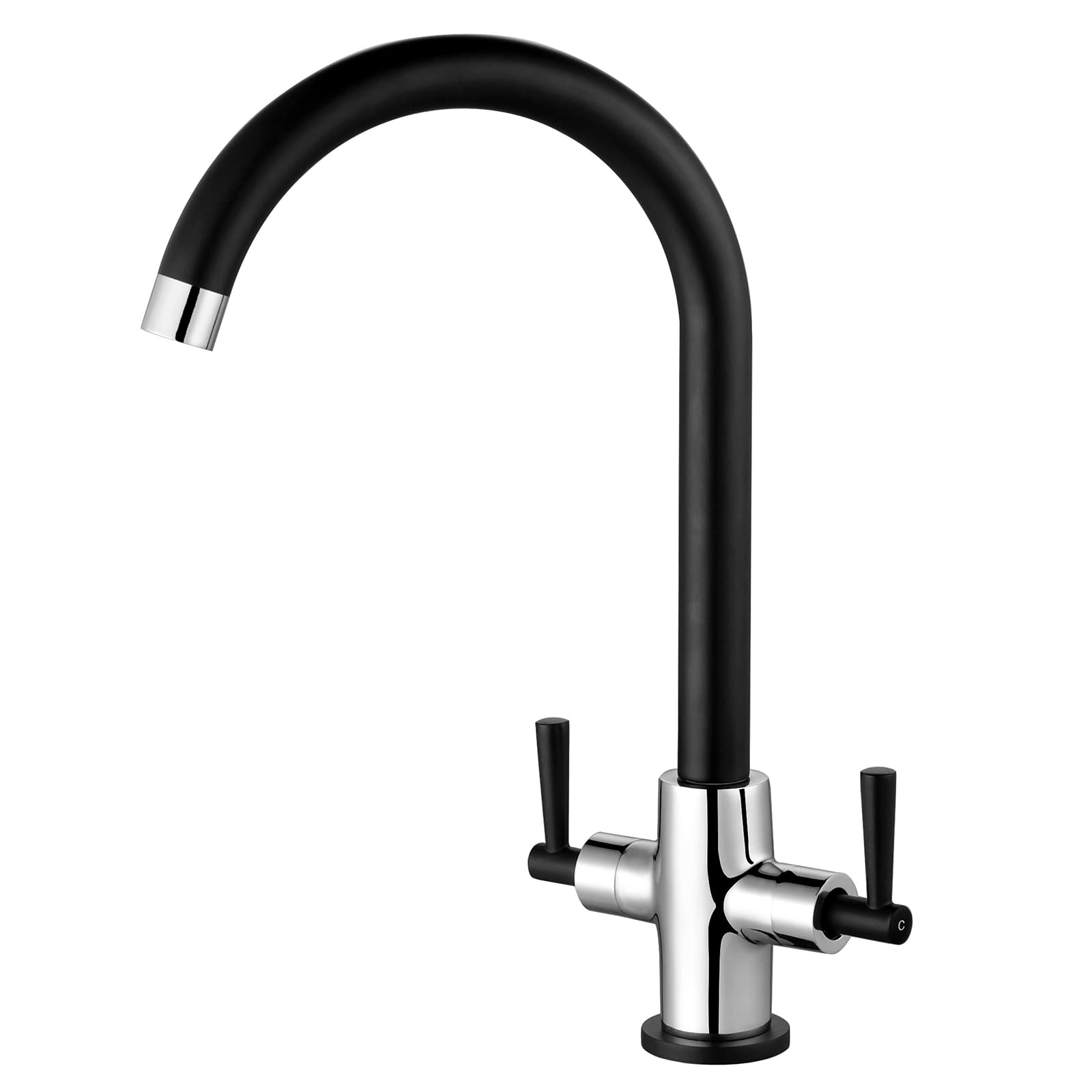 Peppermint Kitchen Mixer Taps 1 Hole Black Chrome Sink Mixer Tap Monobloc Kitchen Tap Dual Lever 360° Swivel Spout Swan Neck Mixers Taps for Kitchens Sink