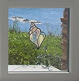 BLUE Spiral Seashell - Stained Glass Style - See-Through Vinyl Window Decal - Copyright Yadda-Yadda Design Co. (3.5