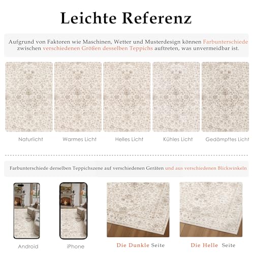 PureCozy Vintage Rug Living Room 200 x 300 cm Beige Room Washable in Washing Machine Non-Slip Large Rugs Carpet Living Room Bedroom Kitchen Dining Carpet Short Pile Rug