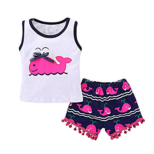 Baby Summer Clothes Girl Shark Vest Tops Tassels Shorts 2pcs Baby Girl Summer Outfit (2-3 Years, A)