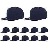 ZH Plain Flat Brim Snapback Baseball Caps Adjustable Blank Baseball Caps Wholesale 12 Pack
