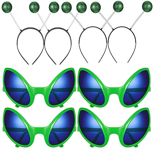 4 Pairs Green Plastic Alien Glasses Alien Sunglasses and 4 Pieces Martian Antenna Headband Boppers Green Ball Headband Boppers for Halloween Kids Cosplay Party Decoration - Thumbnail 6