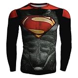 Men's Compression Long Sleeve Running Fitness Workout Base Layer Shirt (L, SuperRed)