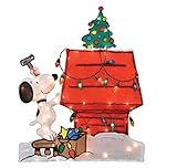 ProductWorks 32-Inch Pre-Lit Peanuts Snoopy and Doghouse Christmas Yard Decoration, 70 Lights
