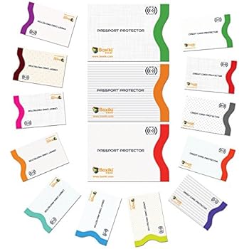 RFID Blocking Sleeves, Set with Color Coding. Identity Theft Prevention RFID Credit Card Holders by Boxiki Travel (Set of 12 Credit Card Protectors + 3 Passport Holders), White