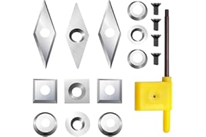 FHONK 17Pcs Tungsten Carbide Cutters Inserts Set, Lathe Tools for Wood Lathe Turning Tools, Supplied with Screws and Screwdriver (Silver-17Pcs)
