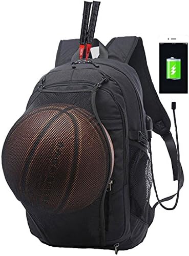 KEYNEW 15.6 inch Canvas Laptop Backpack with USB Charging Port Basketball Net