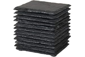 MONKEY SUN 12 Pack 4 x 4 Inch Gorgeous Black Slate Stone Coasters Bulk Square Slate for Drink Bar Kitchen Home, Handmade Natural Rough Edge, Set of 12