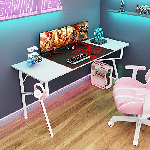 White Gaming Desk 63 inch, Long Gaming PC Desk Table for