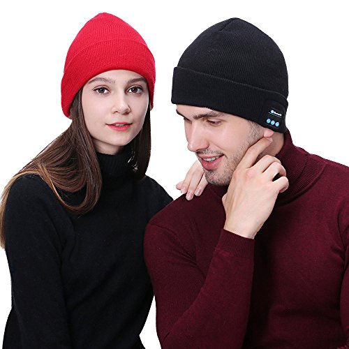 HiGOGO Unisex Smart Wireless Bluetooth Music Beanie Hat,Cashmere Warm Ski Hat Knit Cap with Earphones for Winter Cycling Running Skating Hiking Gift (Black)