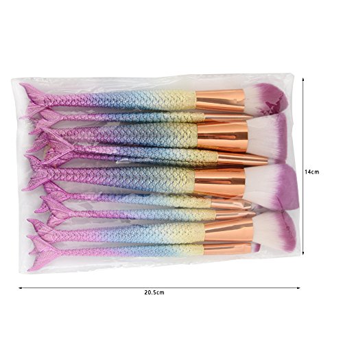 Coshine 10pcs/set Unique Mermaid Nylon Hair Makeup Brush Set Cosmetic Tools Kits (3D Rainbow) - Thumbnail 5