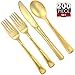 200 Gold Plastic Silverware Set - Gold Plastic Cutlery Set, Disposable Silverware Set | 100 Gold Forks, 50 Gold Spoons, 50 Gold Knives | Heavy Duty Bulk Disposable Flatware Set | Plastic Utensils Set