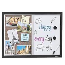 2-in-1 Black Wood Framed Wall Mounted Combination Bulletin Cork Board & Magnetic Whiteboard - MyGift&reg;