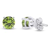 Birthstone Stud Earrings for Women, 4mm Round Simulated Gemstone Studs in 14K Gold Plated 925 Sterling Silver Push Back Earrings, Jewelry Gift for Her (0.5 Ct)