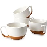 Teocera Beige Coffee Mugs Set of 4, 16 oz Ceramic Coffee Mug, Large Mug Set with Handle for Cold or Hot Drinks like Cocoa, Latte, Milk, Cereal, Durable Porcelain with Nordic Style
