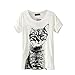 ETOSELL Retro Lady CrewNeck Short Sleeve T-Shirt Cute Cat Print Loose Tops White,S