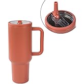 40 oz Insulated Tumbler with Handle,Flip Straw,Lid & Rubber Base Stainless Steel Water Bottle - Leak Proof Vacuum Insulated Mug BPA Free Reusable Travel Cup Gifts for Women/Men (reddish-rust colored)