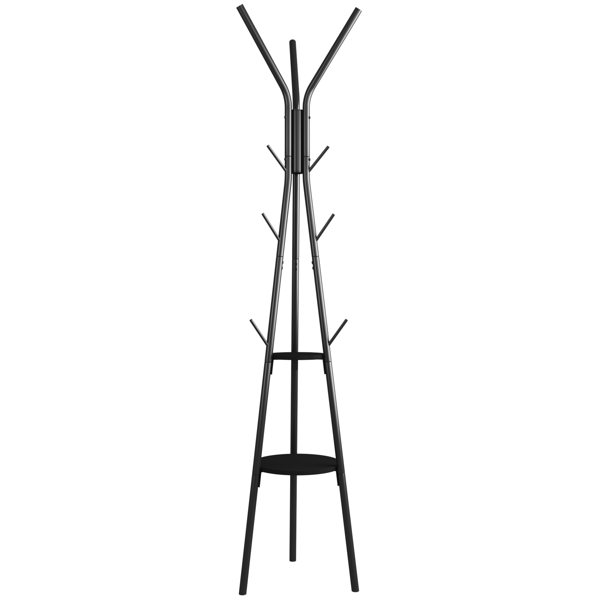 Photo 1 of **INCOMPLETE** HOMEFORT Coat Rack, Coat Hanger Stand with 2 Shelves, Freestanding Hall Tree, Metal Hat Hanger with 12 Hooks for Clothes Hats and Scarves (Black)