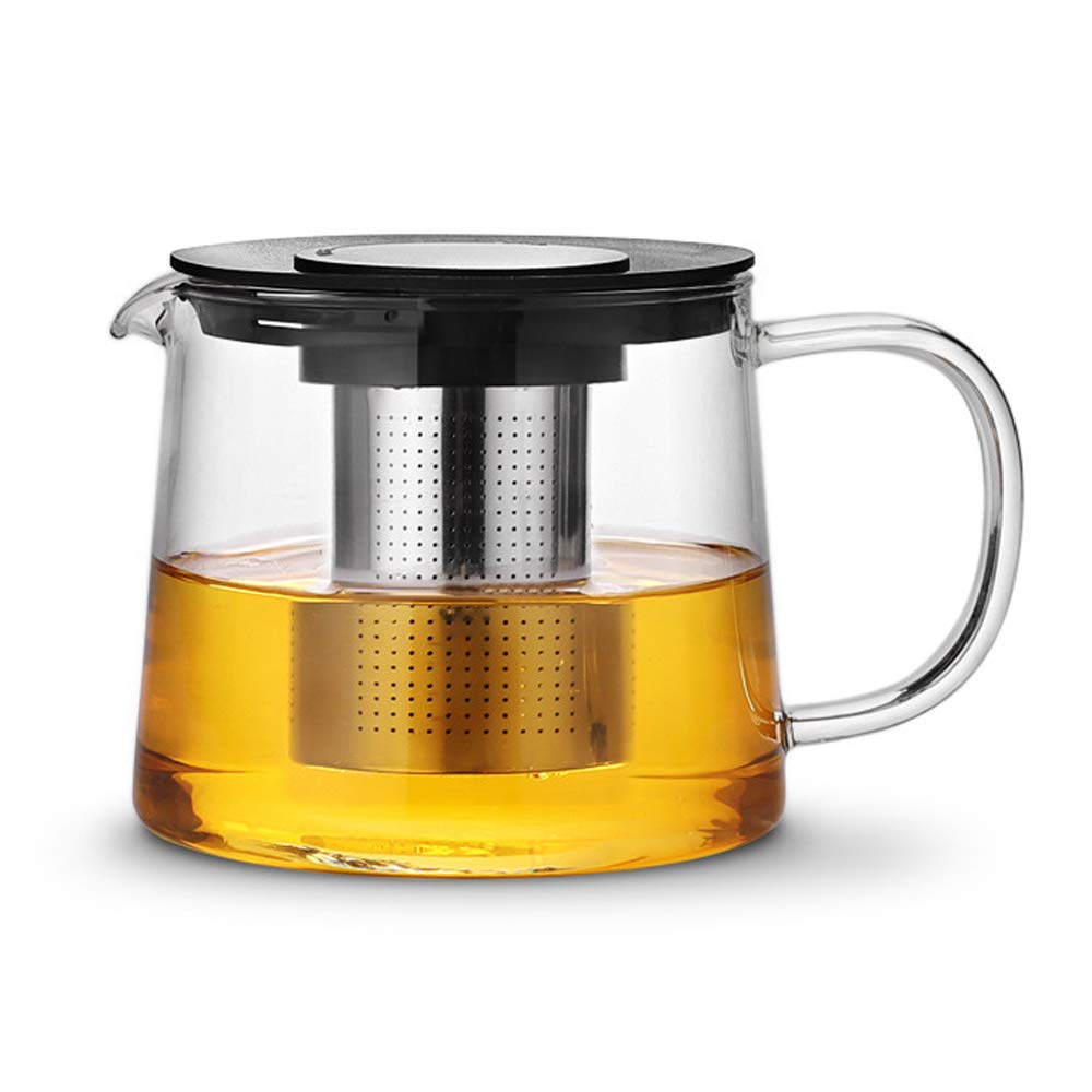 TAMUME 1000ml Boroscilicate Glass Teapot with Stainless Steel Strainer and Flat Lid with Lock Design(1000ml)