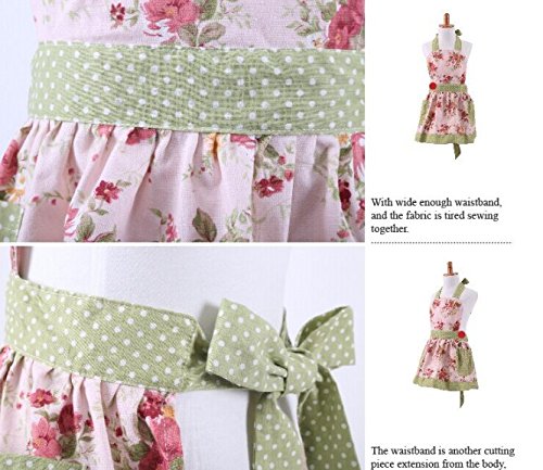 G2Plus® Lovely Classic Style Pink Floral Parent-Child Apron Women's Cooking or Baking Apron with 2 Pockets Mama & Kid Girl Apron Great Gift For Wife Daughters Ladies