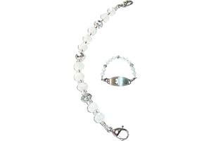 HIDDEN HOLLOW BEADS Women's Artistic 6" Medical Alert ID Interchangeable Replacement Bracelet, Identification Vital info tag (White)