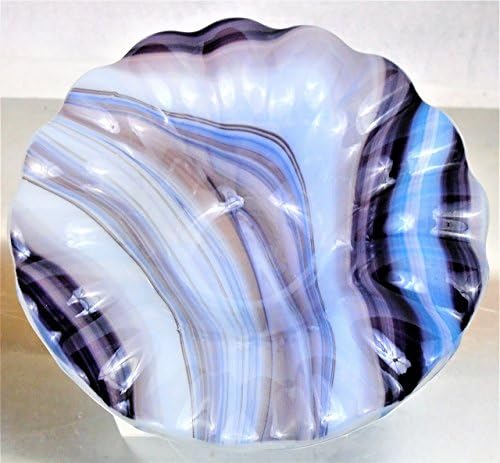 Decorative 6.5 inch Rippled Candy Trinket Bowl Purple Blue White Swirls Handcrafted Fused Glass #3