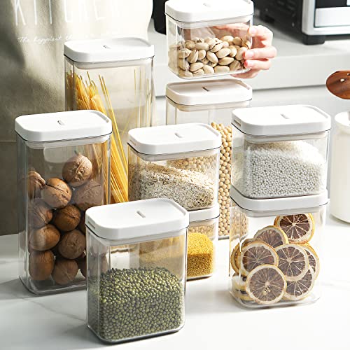 Airtight Food Storage Containers Set with Lock Lids, Set of 6, Pantry Organization Plastic Storage Jar Storage Tank for Cereal, Coffee, Sugar - Moisture Proof, BPA Free & Stackable Design (M:800ML)