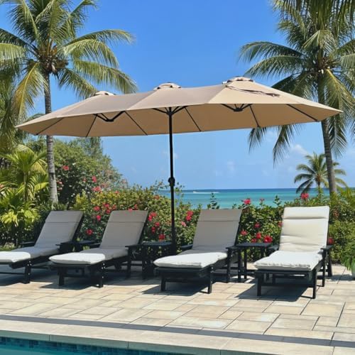 complete patio set with umbrella 6 Pieces Patio Dining Set Folding Chairs Glass Table Tilt Umbrella for Garden-Gray