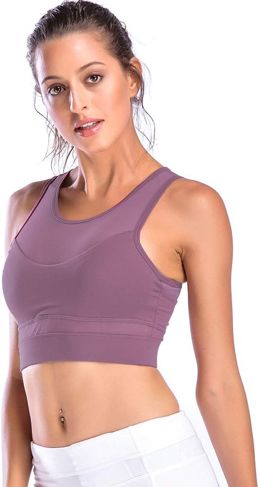 Move With You Women's Workout Crop Tank Tops Yoga Sports Mesh Bra Impact Supports Yoga Tops