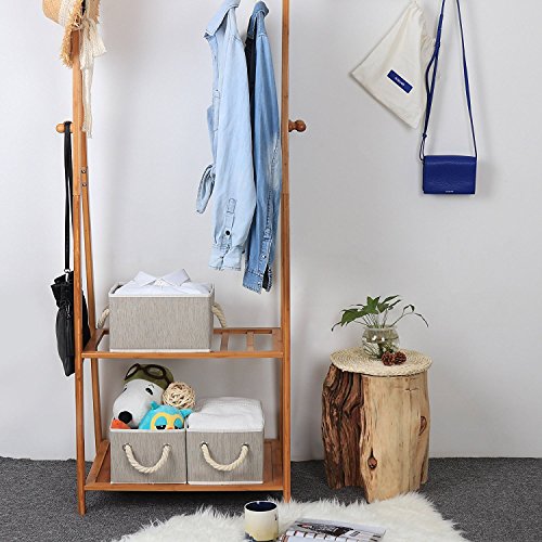 StorageWorks Polyester Storage Box with Strong Cotton Rope Handle, Foldable Basket Organizer Bin, Gray, Bamboo Style, Medium, 3-Pack - Thumbnail 7