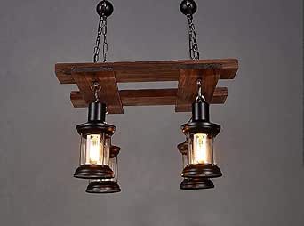 Lámpara colgante de 4 luces Lámpara colgante rústica de madera retro