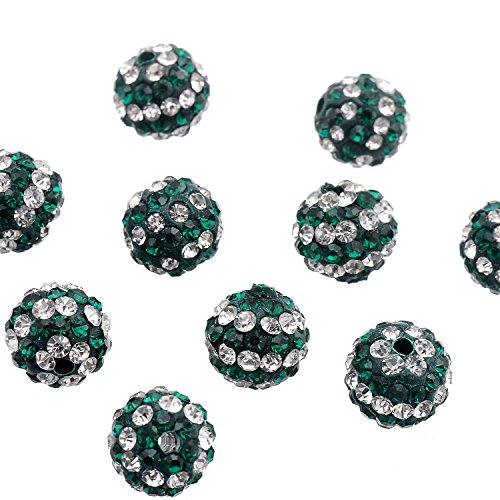 RUBYCA Stripes Czech Crystal Round Disco Ball Clay Beads fit Shamballa Jewelry (50pcs, 10mm, Green)