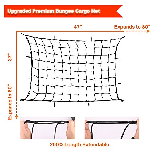 Upgraded Latex Bungee Cord Cargo Net, Kindax 47" x 36" Cargo Net with