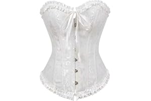 SHYMMUO Women's Lacing Corset Top Satin Floral Boned Overbust Body Shaper Bustier Sexy Waist Push Up Shapewear Lingerie…