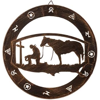 EBEI Praying Cowboy Metal Wall Art Wall Decor Circle Western Home Decor 15