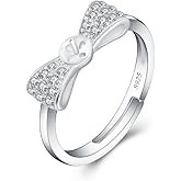 LGSY Sterling Silver CZ Bow Design Adjustable Rings for Women, Design Ring Mounts Fittings with Pearl Seat for DIY Jewelry Making
