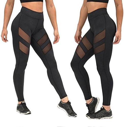 Kstare Women's Activewear Gym Sports High Waist Pants Sexy Skinny Leggings Of Patchwork Mesh Push Up Yoga Pants (L, Black)