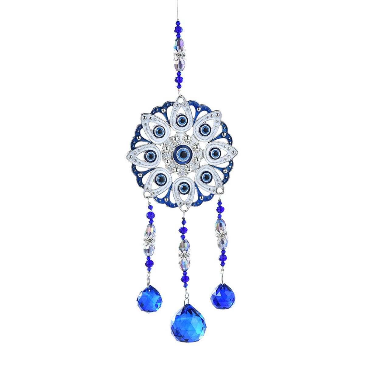Soulnioi Blue Wind Chimes, Turkish Evil Eye Suncatcher Energy Crystal Balls Pendant Hanging Ornament for Home Decor Lucky Gift