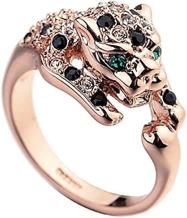 Rose Gold Plated Animal Leopard Ring with Clear and Black Cubic Zirconia Jaguar Sport Dots Fashion Jewelry for Women