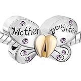 Pugster Silver Plated Mother Daughter Charms Separable Butterfly Bead Fits Pandora Charms Bracelet (Alexandrite Amethyst)