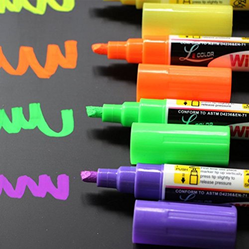 8-Pack Dry Erase Markers Erasable Markers Chalk Marker Pen 6mm Reversible Bullet & Chisel Tip Fluorescent Highlighters Markers for Menu Board Bistro Board AD Drawing POP Art Glass Window Blackboard - Thumbnail 3