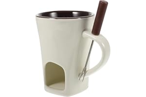 PRETYZOOM Ceramic Melting Pot with Fork Small Fondue Stove for Cheese Chocolate Butter Warmer Mini Fondue Set for Kitchen Din