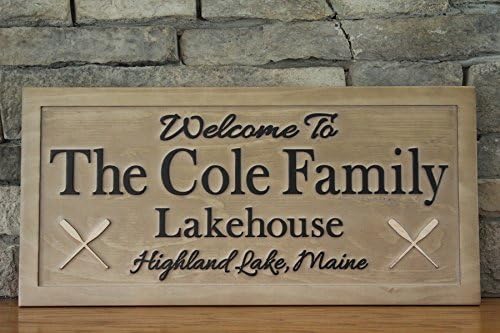 Lake House Sign Family Name Sign Carved Sign Rustic Weathered Wood Sign Personalized Sign Carved Wooden Sign Fishing Sign Boat Sign